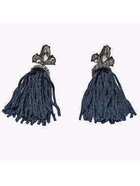 Rhinestone Blue Rope Tassel Earrings Drop Dangle Statement Fashion Jewelry Women